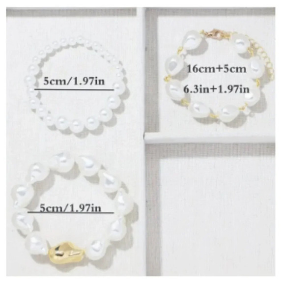 Three Piece Faux Pearl and Gold Tone Bracelet Set - New - Picture 2 of 4